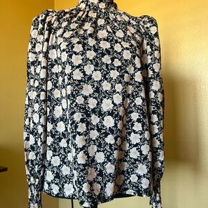 Who What Wear Black and White Floral Blouse
